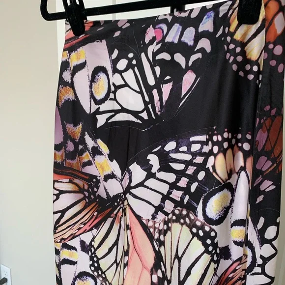Multicolored Satin Butterfly Printed Maxi Skirt - Picture 3 of 4